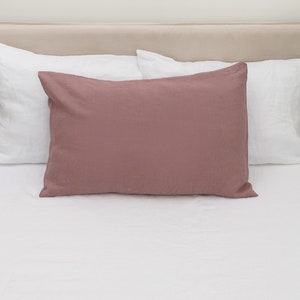 Taie d'oreiller en pur lin biologique avec fermeture d'enveloppe dans des tailles personnalisées et différentes couleurs, linge de lit fait main, taie d'oreiller en lin européen Woodrose