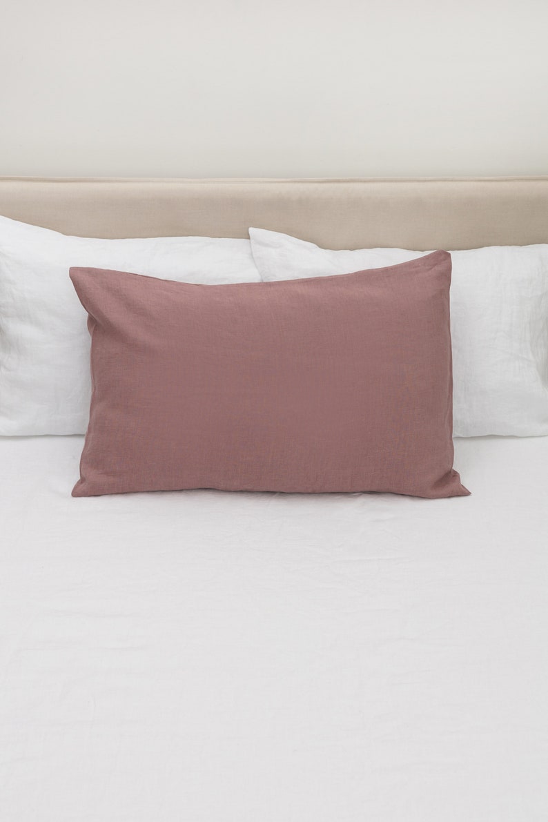 Taie d'oreiller en pur lin biologique avec fermeture d'enveloppe dans des tailles personnalisées et différentes couleurs, linge de lit fait main, taie d'oreiller en lin européen Woodrose