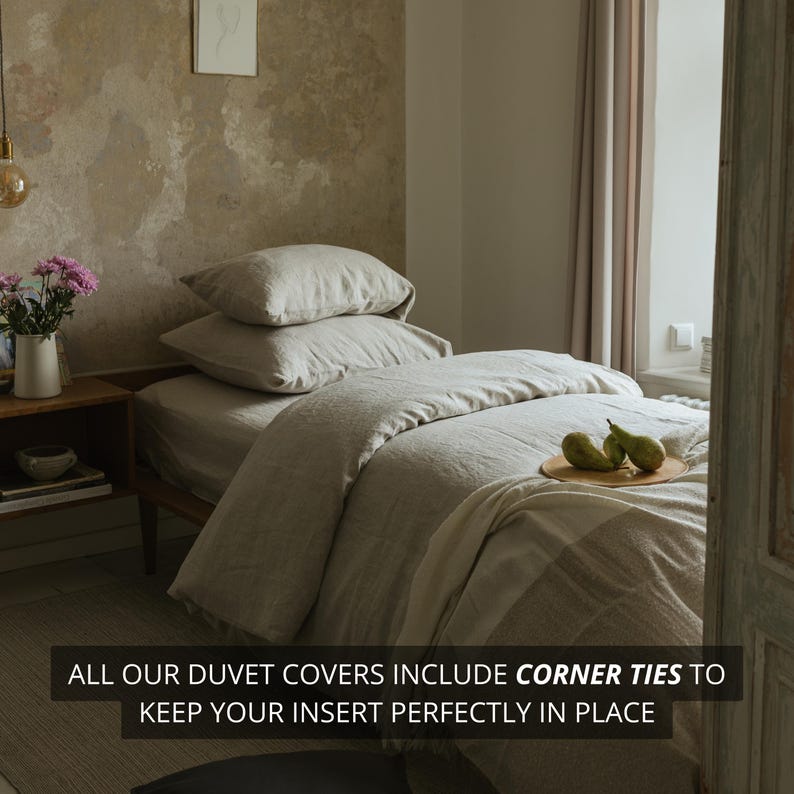 100% natural organic linen bed set: duvet cover and 2 pillowcases, linen bedding set in various colors & queen, king, double, twin sizes Natural Melange