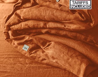 Burnt Orange Linen Duvet Cover: Handmade Bedding Gift, Christmas Gift, Organic Soft Bedding, Custom Duvet Cover with Zipper or Buttons