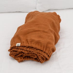 Cinnamon fitted linen bed sheet in king, queen, single, twin and other custom sizes, stone washed soft natural linen bed cover
