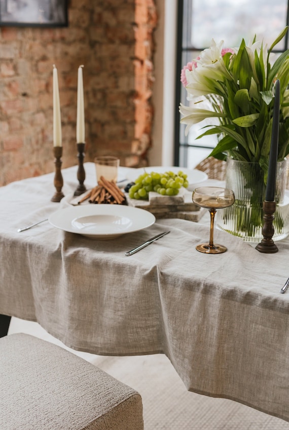 Natural Organic Melange Linen Tablecloth in Square Rectangular or