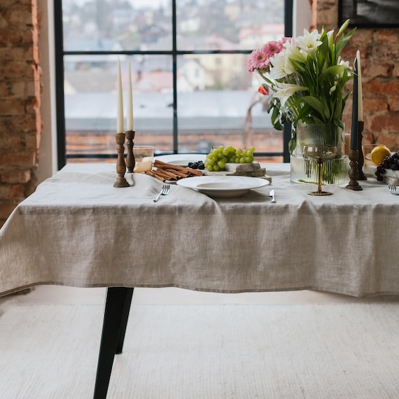 Natural organic melange linen tablecloth in square, rectangular or round shape, 100% linen table cloth, custom size dining table linens