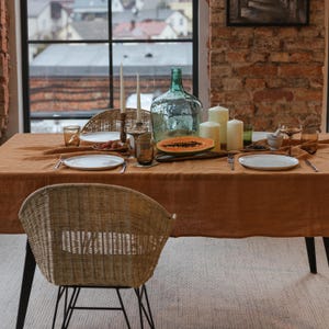Cinnamon burnt orange color linen tablecloth in round, rectangular or square shape, 100% organic natural linen table cloth in custom size