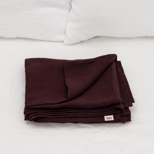 Deep purple flat linen bed sheet in king, queen, single, twin & other custom sizes, stone washed soft aesthetic organic bedspread