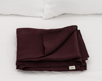 Dunkelviolettes flaches Leinenbettlaken in Königs-, Königin-, Einzel-, Zweibett- & anderen benutzerdefinierten Größen, stone washed weiche ästhetische organische Tagesdecke