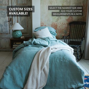 100% natural organic linen bed set: duvet cover and 2 pillowcases, linen bedding set in various colors & queen, king, double, twin sizes Ocean Mint
