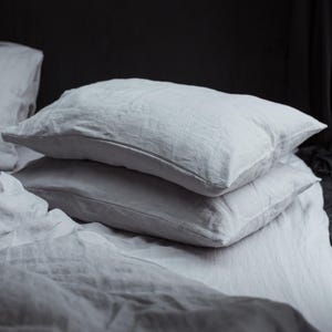 Light grey linen pillowcase, envelope closure linen pillow cover in 20x20, 26x26, 16x16 and other custom sizes, bed linen, cushion case