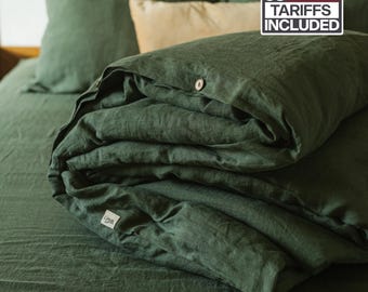 Green Linen Duvet Cover: Green Bedding, Dark Green, Forest Green Duvet, Queen & King Sizes, Emerald Green, Charcoal Green Comforter Cover