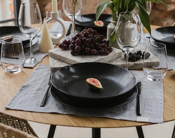 Light grey linen placemats for kitchen, dining or wedding table decor, natural organic eco friendly placemat set of 2, fine table linens