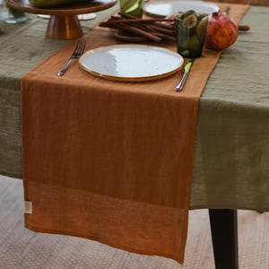 Cinnamon color linen table runner, linen table cloth, long organic natural eco friendly table runner, rustic wedding decor, fine table linen