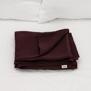 Deep purple flat linen bed sheet in king, queen, single, twin & other custom sizes, stone washed soft aesthetic organic bedspread