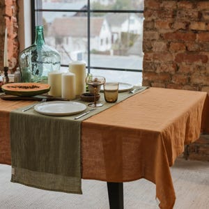 Olive green linen table runner, pure linen table cloth, long organic natural eco friendly table runner, rustic wedding decor, table linens