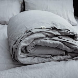 Light grey linen duvet cover with buttons in double, single and other custom sizes, pure organic flax linen bed quilt cover, comforter cover