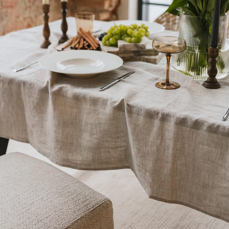 Natural Organic Melange Linen Tablecloth in Square, Rectangular or ...