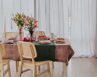 Forest Green color linen table runner, linen table cloth, long organic natural eco friendly table runner, rustic wedding decor, fine table
