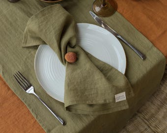 Olive green linen napkin set of 2, organic natural soft linen dinner napkins, table linens, eco friendly square napkins, custom napkins set