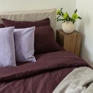 Dark purple modern linen bed set: duvet cover and 2 pillowcases, natural organic flax bed linens in queen, king, single, double, twin sizes image 5