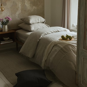 Natural melange linen bed set: comforter cover and 2 pillowcases, natural organic flax bed linens in queen, king, single, double, twin sizes