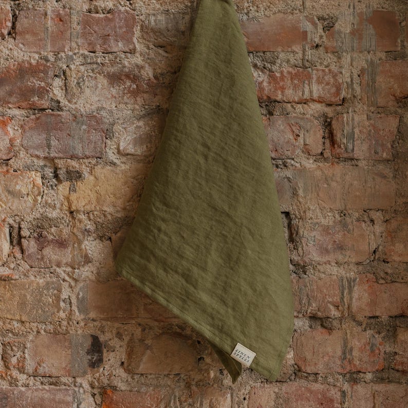 Olive Green Tea Towel, Linen Tea Towel, Pure Organic Tea Towels In 18x26" Size, Linen Kitchen Towels, Linen Hand Towel image 3