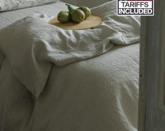 Organic Handmade Linen Duvet Cover with Zipper: Stone Washed Flax Linen Bedding, Twin, Full, Queen, King, CA King, 120"x98", 120"x120" Sizes