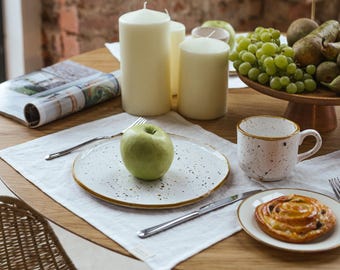 Pure white linen placemats for kitchen, dining or wedding table decor, natural organic eco friendly 2 placemat set in custom sizes
