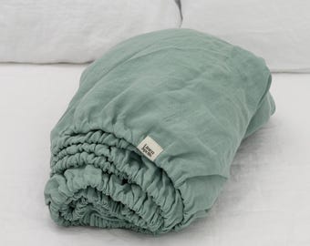 Ocean Mint fitted linen bed sheet in king, queen, single, twin and other custom sizes, stone washed soft natural linen bed cover