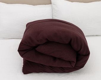 Deep purple linen doona cover with buttons in double, single and custom sizes, pure organic flax linen duvet cover, natural comforter cover