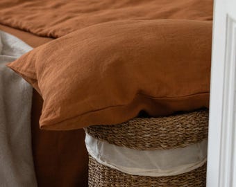 Cinnamon linen pillow case, natural organic linen pillow cover, envelope closure pillowcase in 20x20, 26x26, 16x16, custom sizes, bed linen