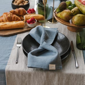 Dark grey linen napkins, organic natural soft linen dinner napkin set of 2, table linens, eco friendly square napkins, custom napkins set