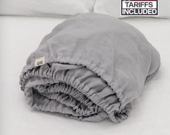 Custom Organic Linen Fitted Sheet: Twin, Twin XL, Queen, King, Cal King & European Sizes