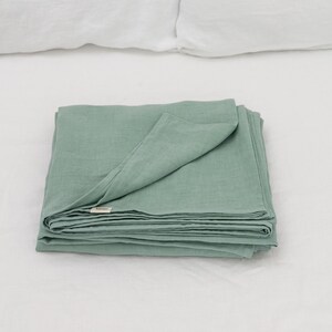 Ocean mint flat linen bed sheet in king, queen, single, twin and other custom sizes, stone washed soft aesthetic linen bedspread