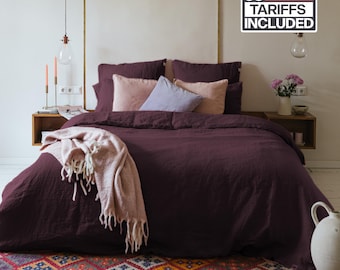 Plum Linen Duvet Cover Set: Purple Duvet Covers, Velvet Duvet Cover Queen, Plum Sheets, Winter & Xmas Bedding, Handmade Bedding Gift