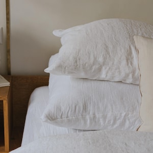 White linen pillowcase, 100% linen pillow cover with envelope closure in standard, square, queen, king & custom sizes, linen throw cover
