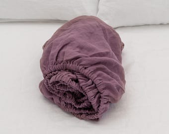 Woodrose linen fitted sheet in king, queen, single, twin and other custom sizes, fitted linen bed cover, aesthetic organic bedspread