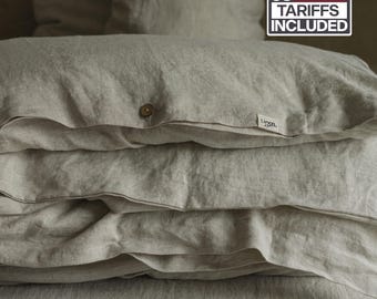 Organic natural 100% linen duvet comforter cover with zipper or buttons in various colors and custom sizes, handmade stone washed bed linens