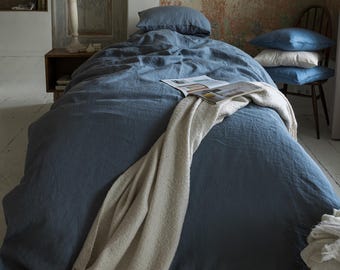 Dark grey linen bed set of 1 duvet cover and 2 pillowcases, natural organic flax linen bedding in queen, king, single, double, twin sizes