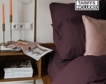 Funda de almohada de lino color ciruela: Funda de almohada de lino orgánico, funda de almohada morada, cojín decorativo color ciruela, funda de almohada corporal de tamaño personalizado.