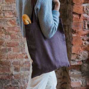 Purple Tote Bag, Linen Shopping Bag, Reusable Linen Organic Laptop Tote Bag, Beach Travel Bag, Summer Outing Bag