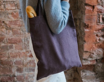 Purple Tote Bag, Linen Shopping Bag, Reusable Linen Organic Laptop Tote Bag, Beach Travel Bag, Summer Outing Bag