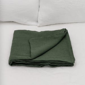 Forest green linen flat sheet in king, queen, single, twin and other custom sizes, flat linen bed cover, natural organic bedspread
