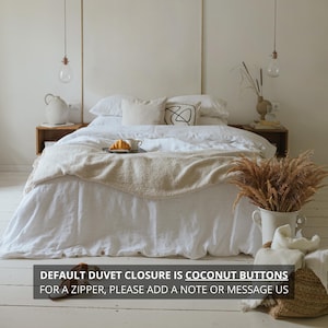 100% natural organic linen bed set: duvet cover and 2 pillowcases, linen bedding set in various colors & queen, king, double, twin sizes White