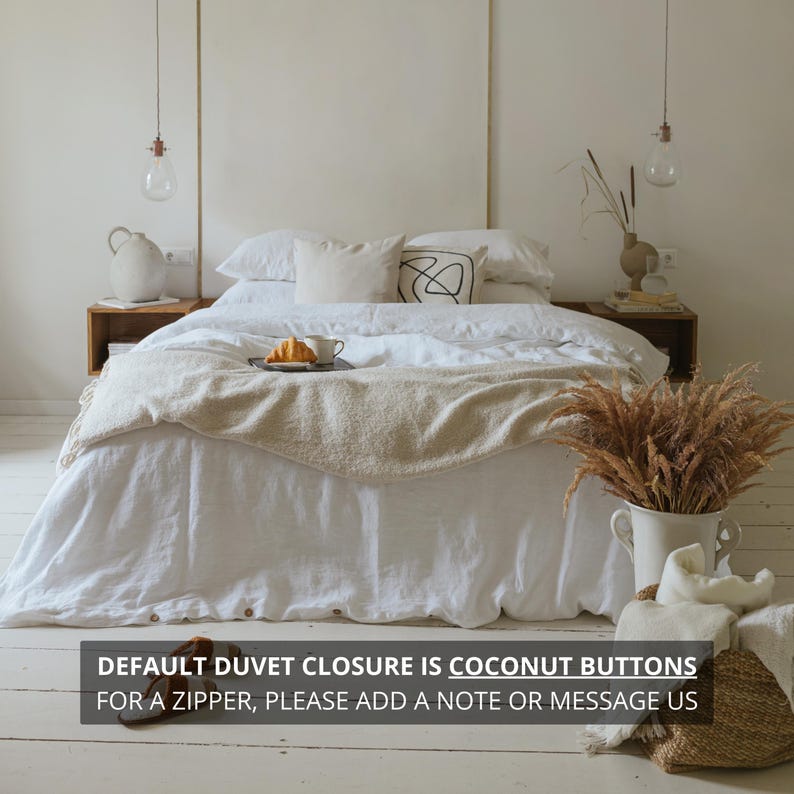 100% natural organic linen bed set: duvet cover and 2 pillowcases, linen bedding set in various colors & queen, king, double, twin sizes White