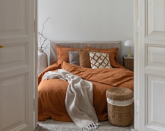 Brown Linen Duvet Cover Set: Organic Twin, Queen, King Linen Bedding, Weighted Blanket Cover, Linen Shams, Hemp Quilt Cover