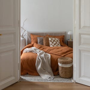 100% natural organic linen bed set: duvet cover and 2 pillowcases, linen bedding set in various colors & queen, king, double, twin sizes Cinnamon