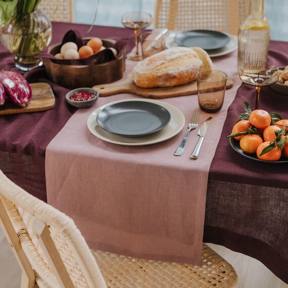 Woodrose Farbe Leinen Tischläufer, Leinen Tischdecke, lange umweltfreundliche Bio Tischläufer, rustikale Hochzeit Dekor, feiner Tisch
