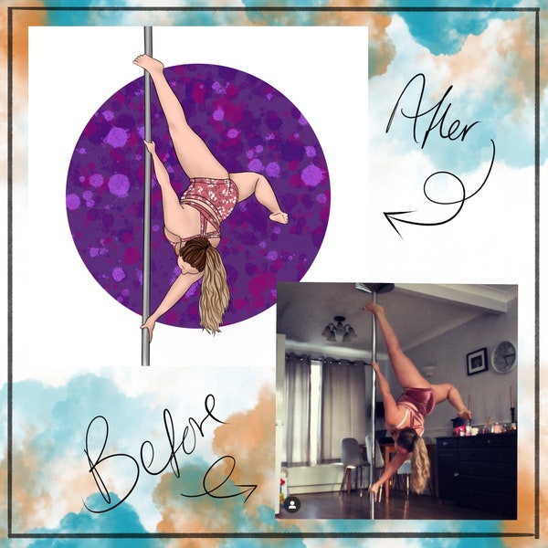 Personalised digital pole dance/aerial arts/yoga/sport faceless portrait