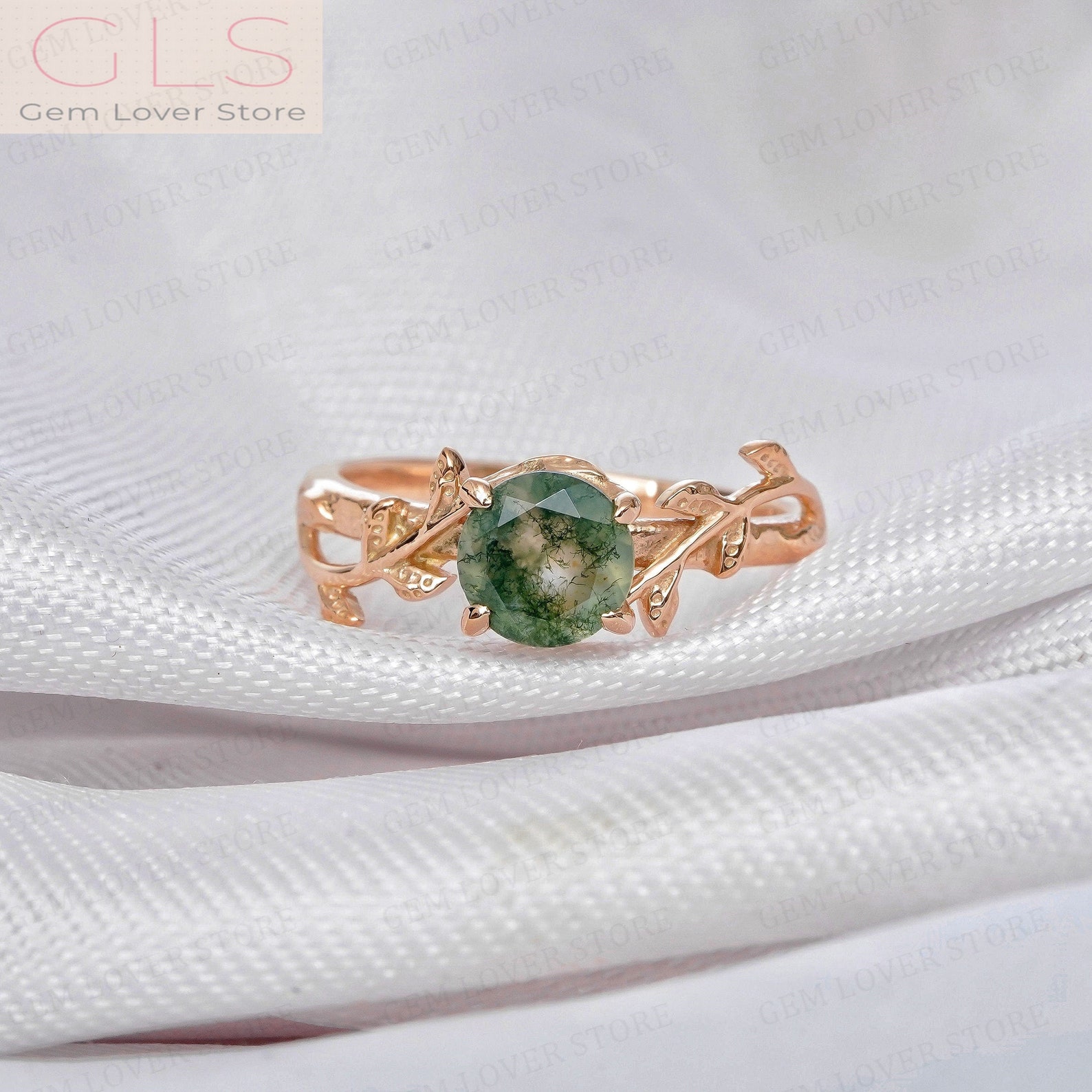 Moss Agate engagement ring Rose gold vintage engagement ring | Etsy