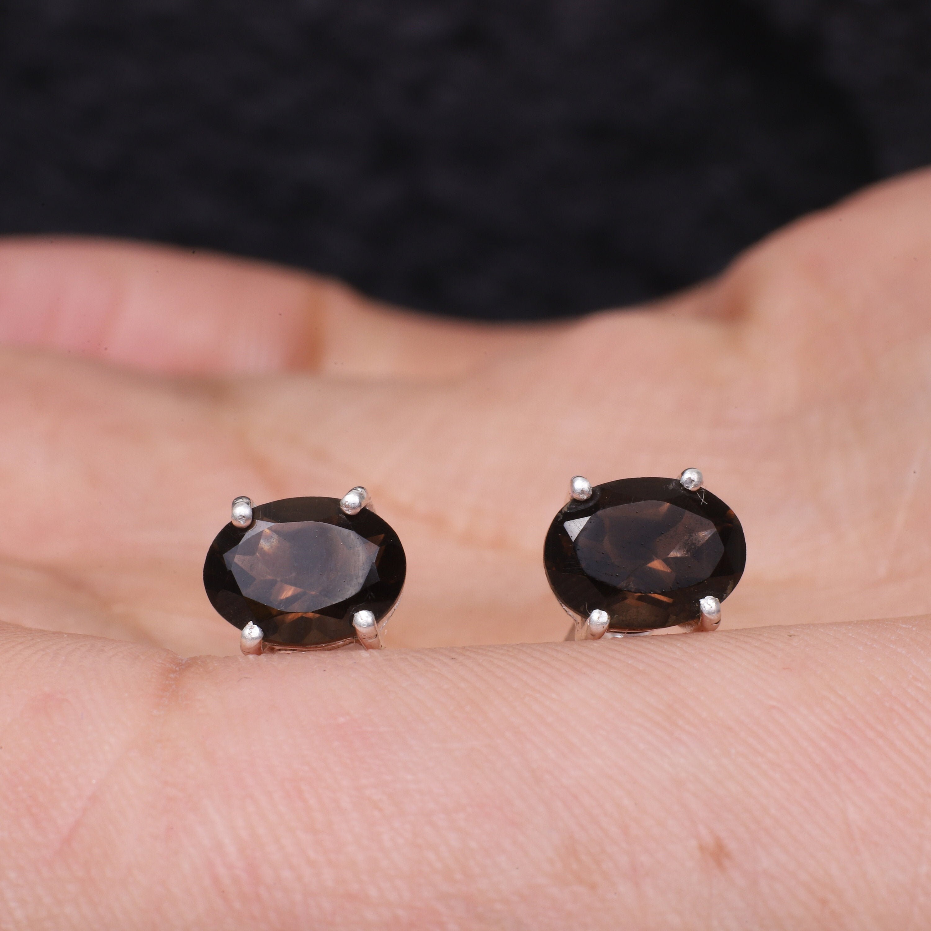 Brown Gemstone Smokey Topaz Earrings Beautiful Earrings Oval Etsy