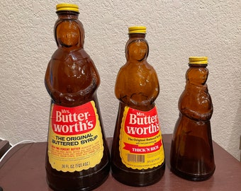 Vintage 1960s-70s Sra. Butterworth Botellas de Vidrio Ámbar
